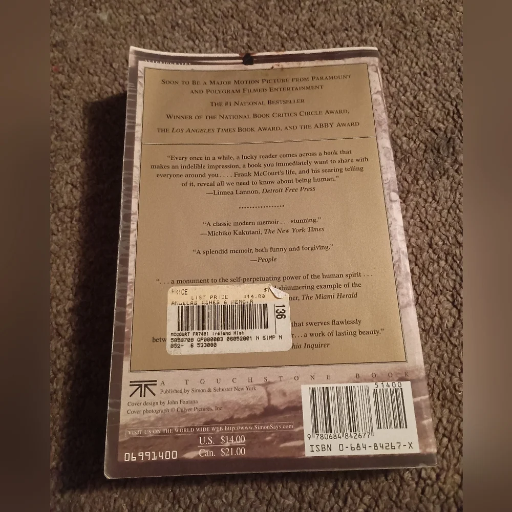 Angela's Ashes- Memoir By Frank McCourt